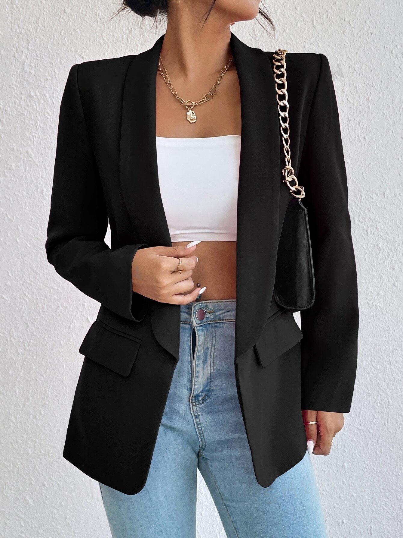 ST1518 - Privé Blazer unicolor de cuello esmoquin