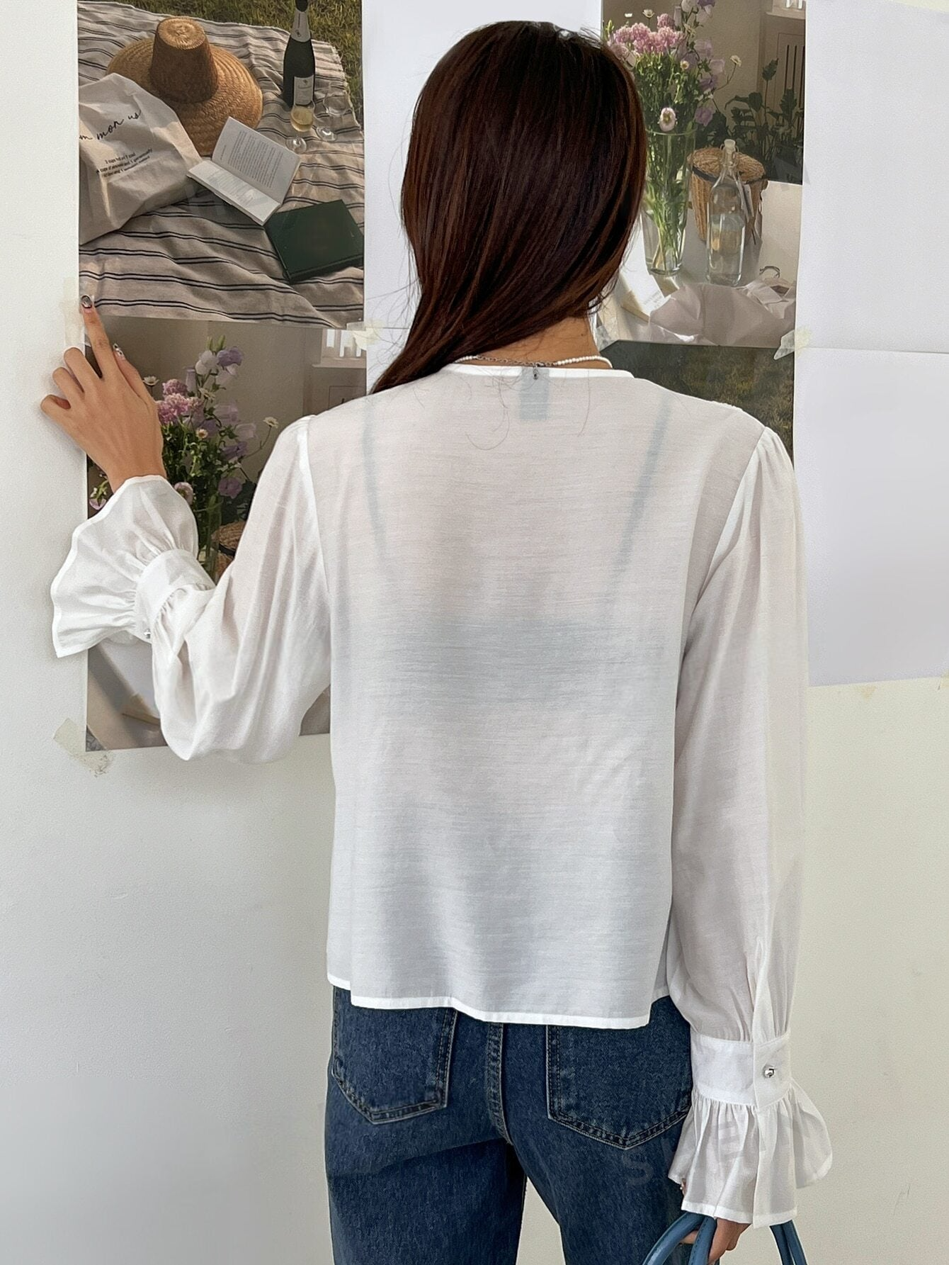 ST8963 - Blusa Con Mangas Con Volantes, Canesú Fruncido Con Volantes