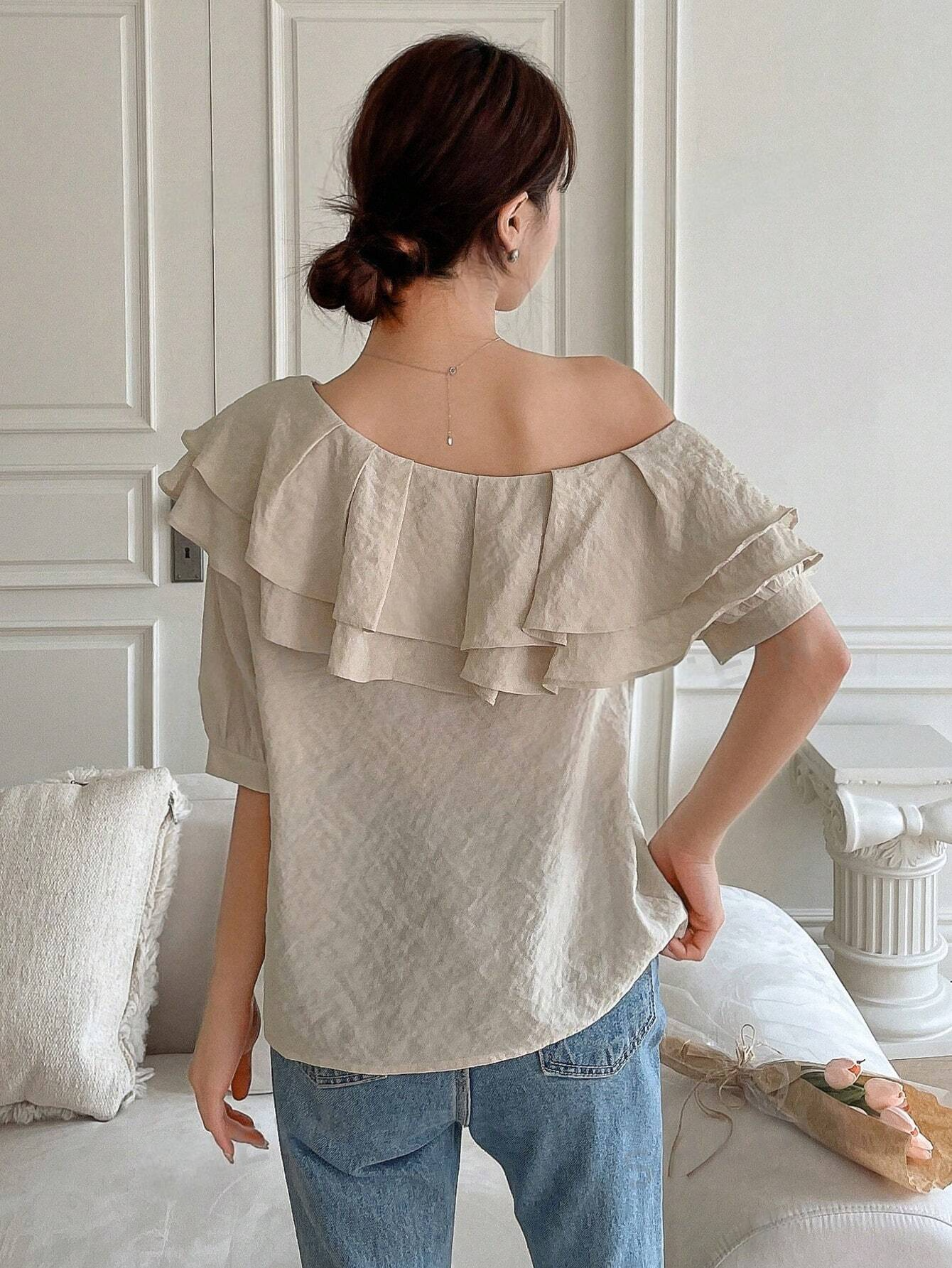 M0028 Blusa de cuello asimétrico ribete con fruncido