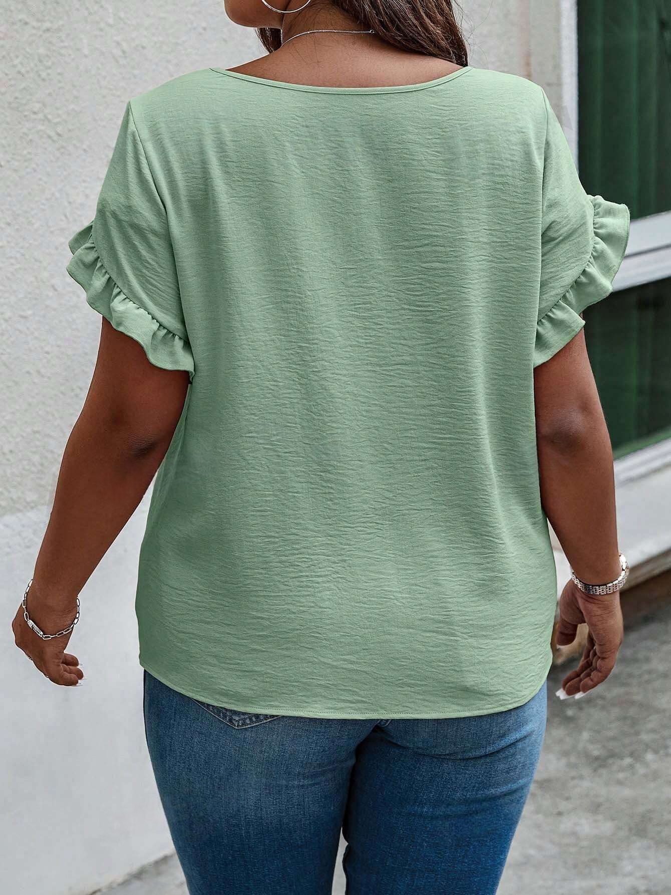 M1003 - Talla grande Blusa unicolor ribete con fruncido