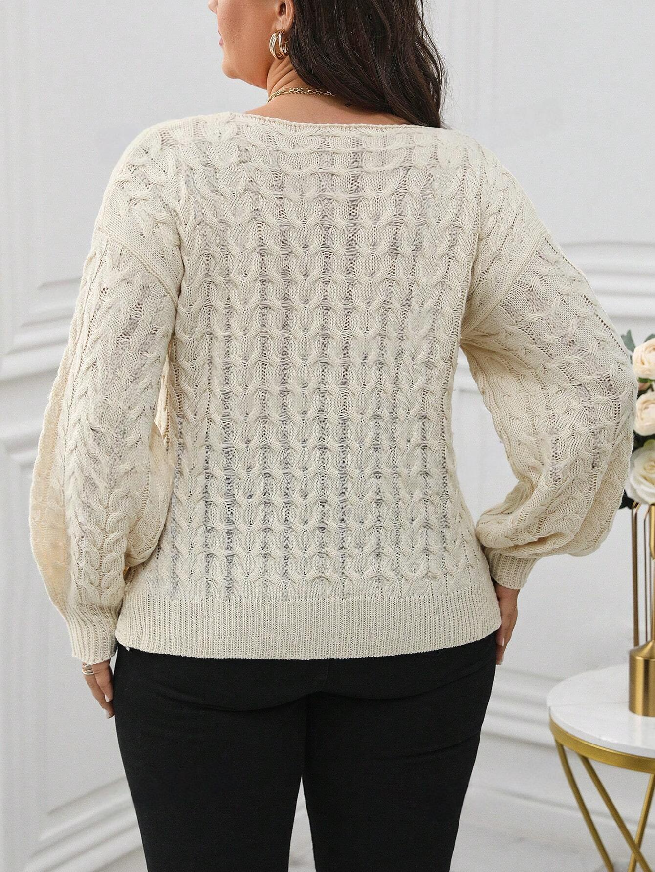 M020 - Sweater De Talla Grande Con Cuello Cruzado Con Diseño De Cable De Punto
