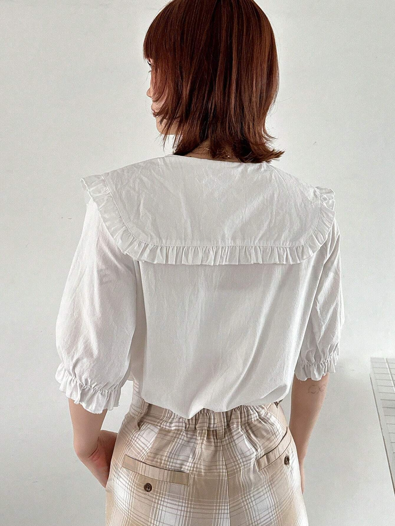 M9001 -Camisa de verano de manga corta con cuello de muñeca encantadora para mujeres