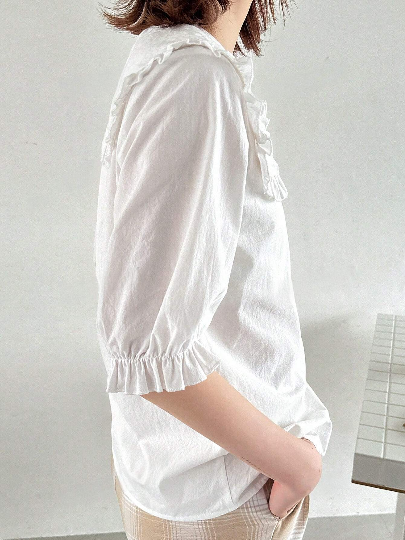 M9001 -Camisa de verano de manga corta con cuello de muñeca encantadora para mujeres