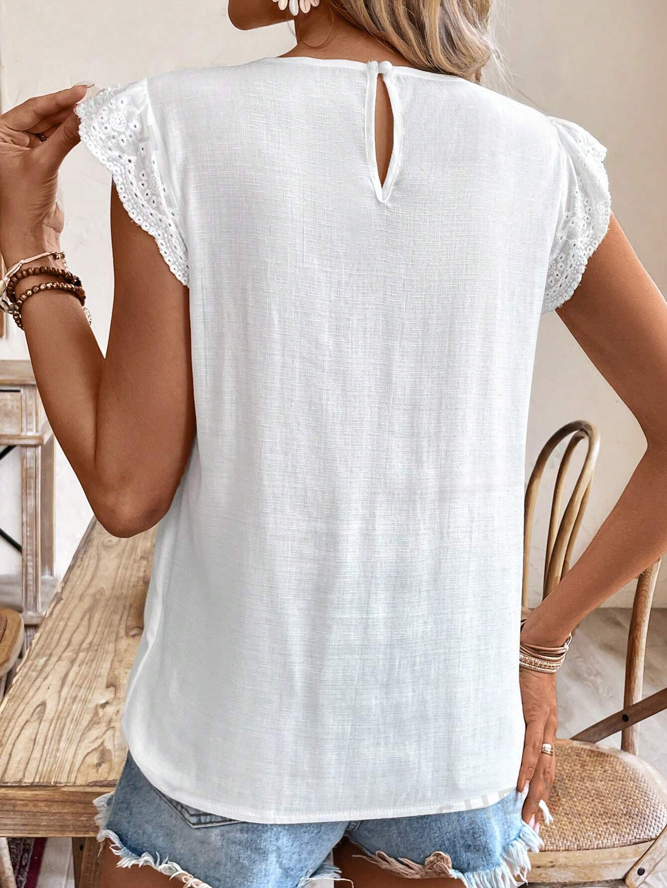 ST424 camisa unicolor bordado encaje patchwork