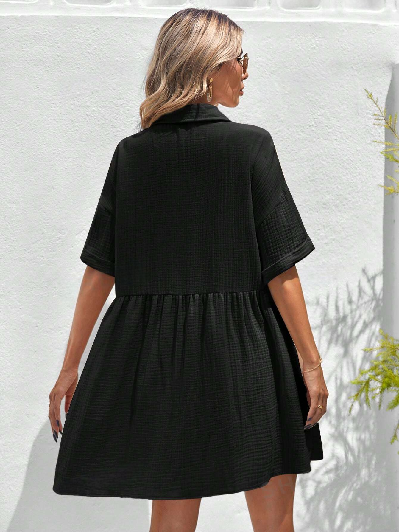 M0005 Vestido de verano casual holgado de unicolor con dobladillo con volantes para mujeres en vacaciones