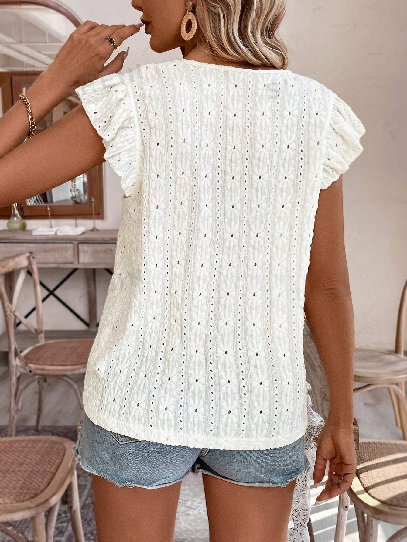 M9001 - Camiseta de manga corta de verano para mujer con malla hueca