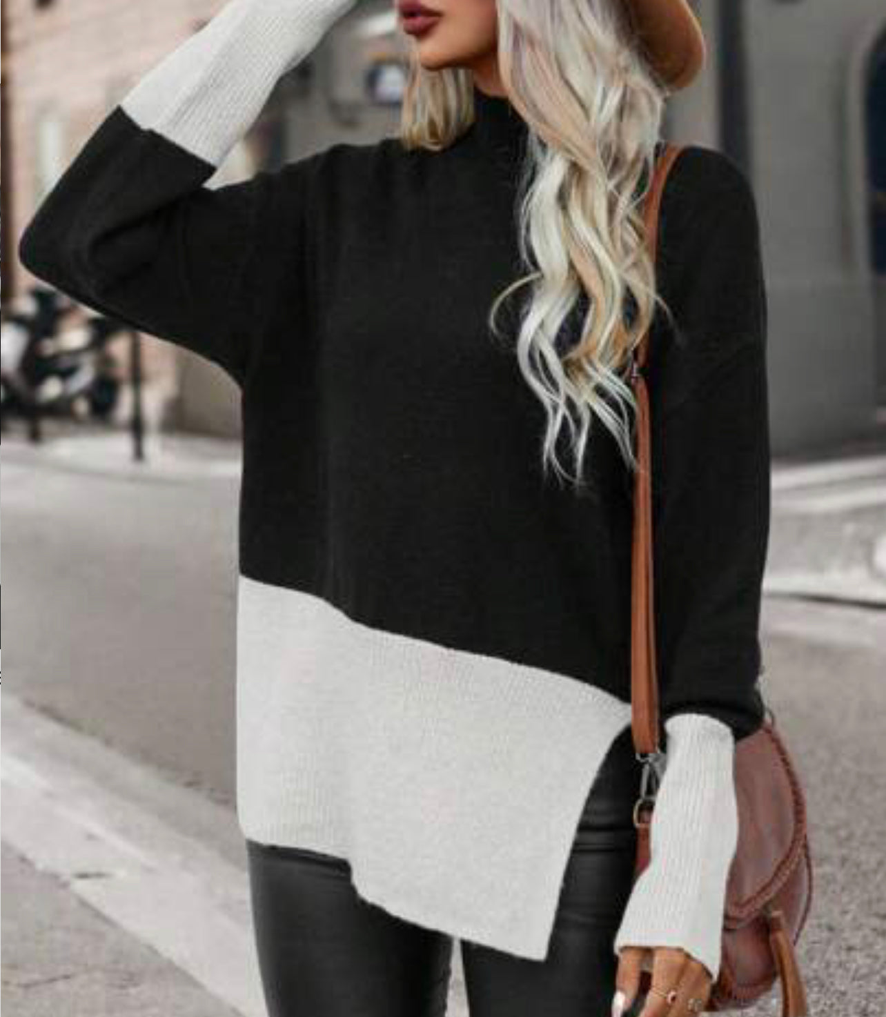 ST225 Jersey de dos tonos de hombros caídos bajo con abertura de hombros caídos