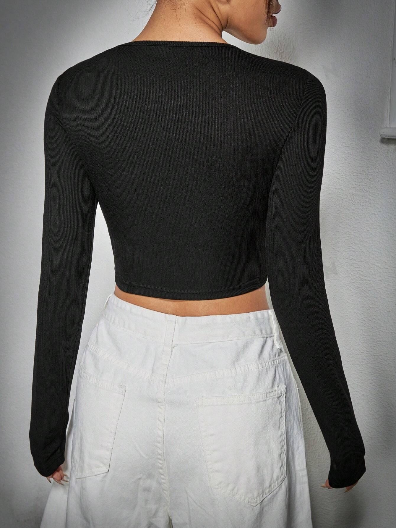 ST1223 - Camiseta Corta Para Mujeres Con Agujeros De Color Sólido