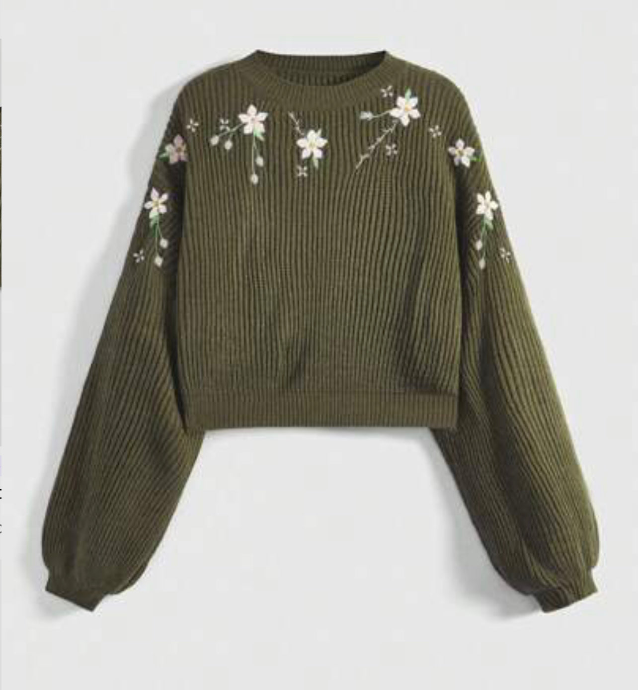 ST360 Jersey De Cuello Redondo Con Diseño De Flores Bordadas Estilo Campestre Y Mangas De Linterna