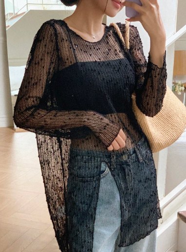 K1270 - Top transparente de malla de un solo color sin camiseta interio