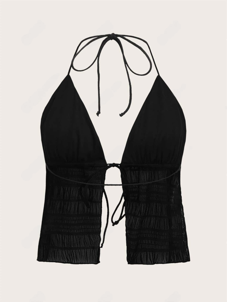 M00001 Top De Malla Halter Sin Espalda Con Cordón En El Dobladillo