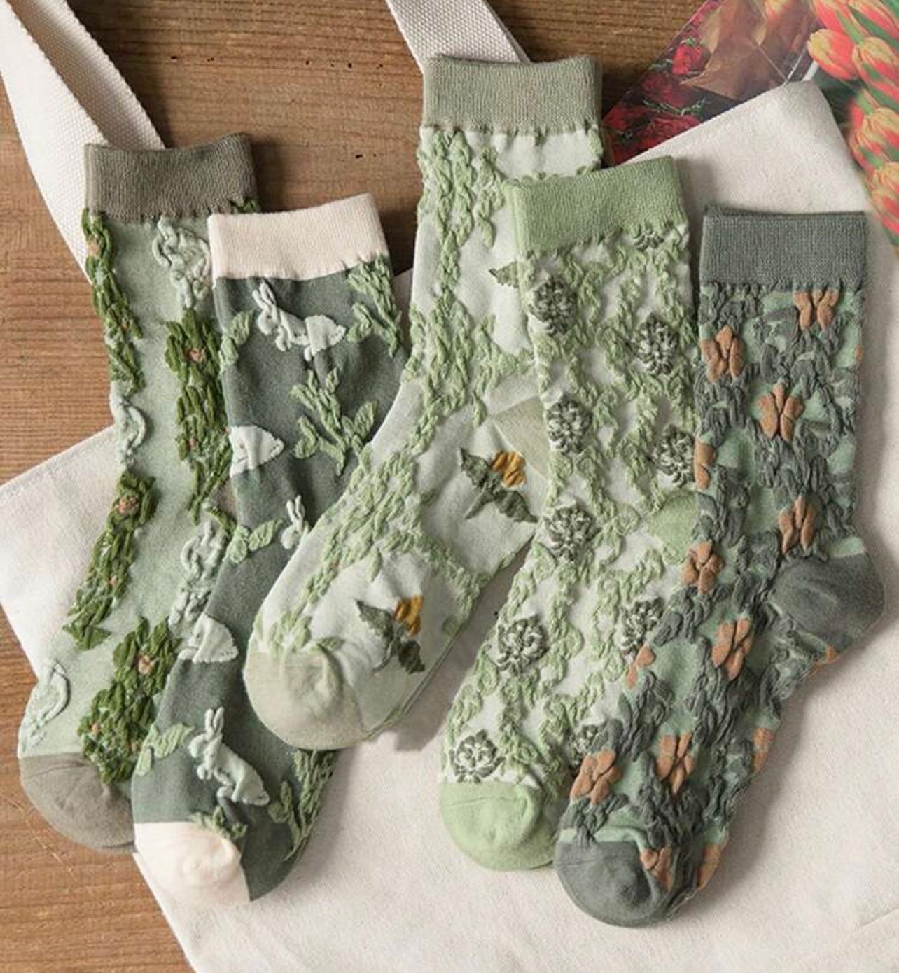 ST649 - 5 pares de medias color verdozo