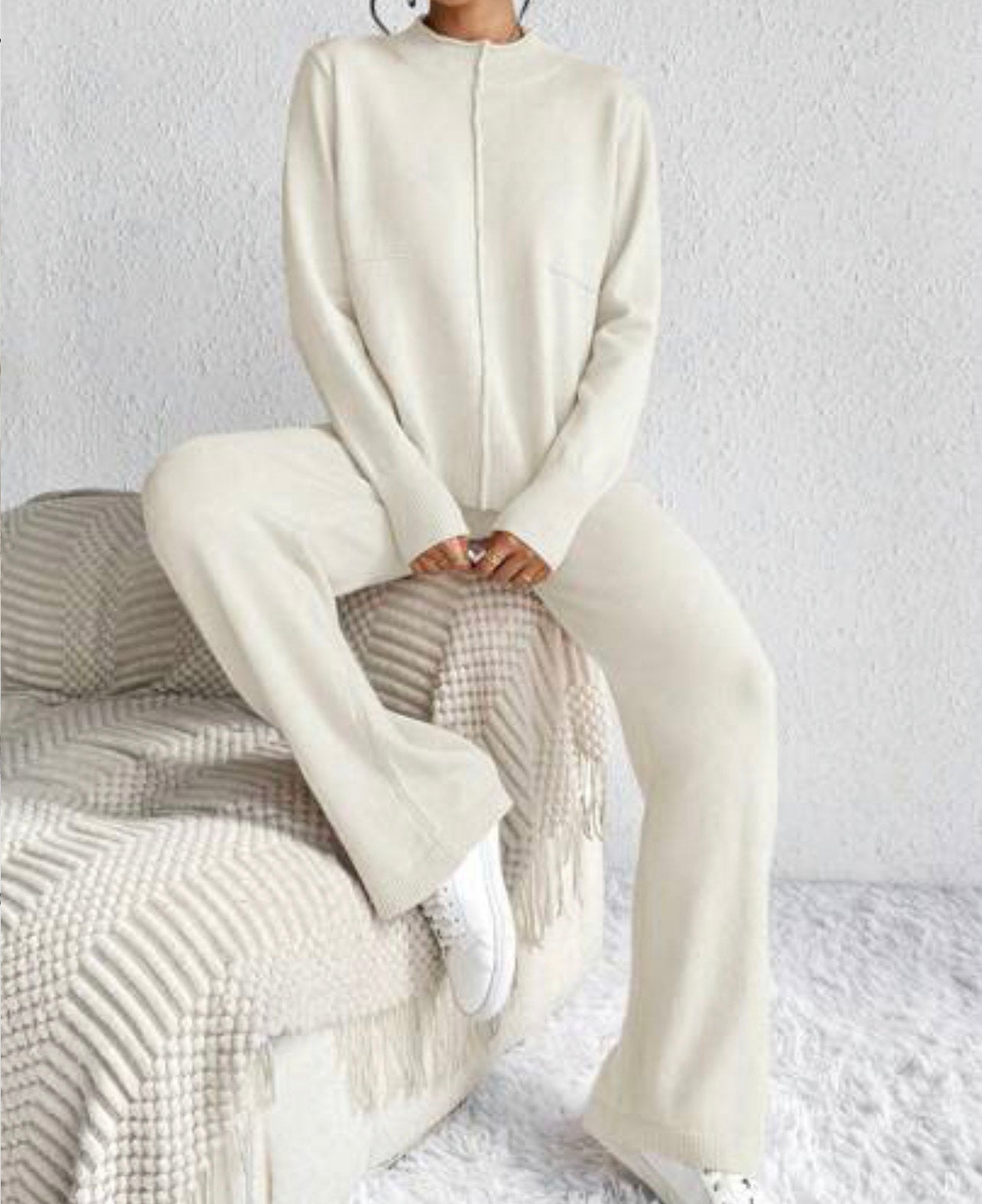 ST406 Conjunto De Suéter De Color Liso Y Pantalón Largo De Punto