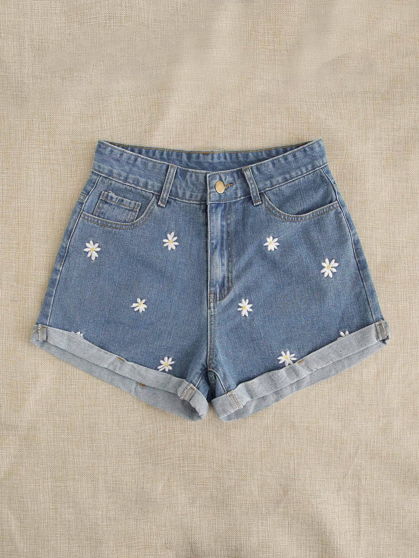ST1813 -  Shorts mezclilla con bordado floral de manrgarita