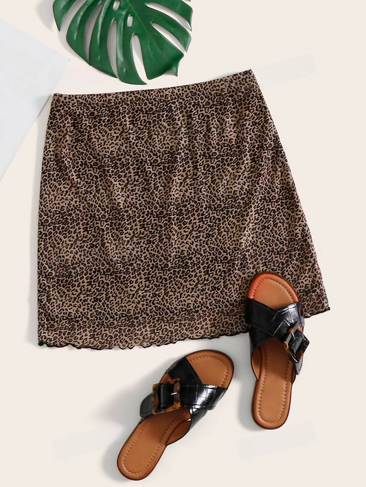 ST1541 - Falda con malla de leopardo bajo en forma de lechuga