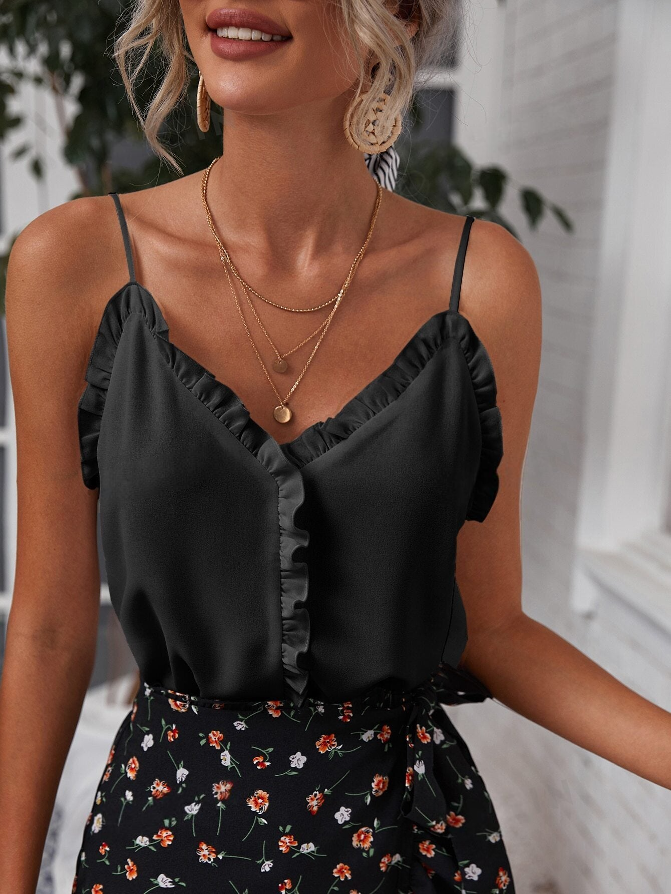 ST1320 - Top de tirantes unicolor ribete fruncido
