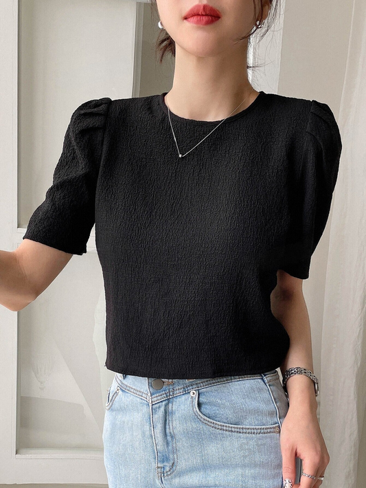 M0033 Blusa Con Mangas Abullonadas Y Lazos En La Espalda