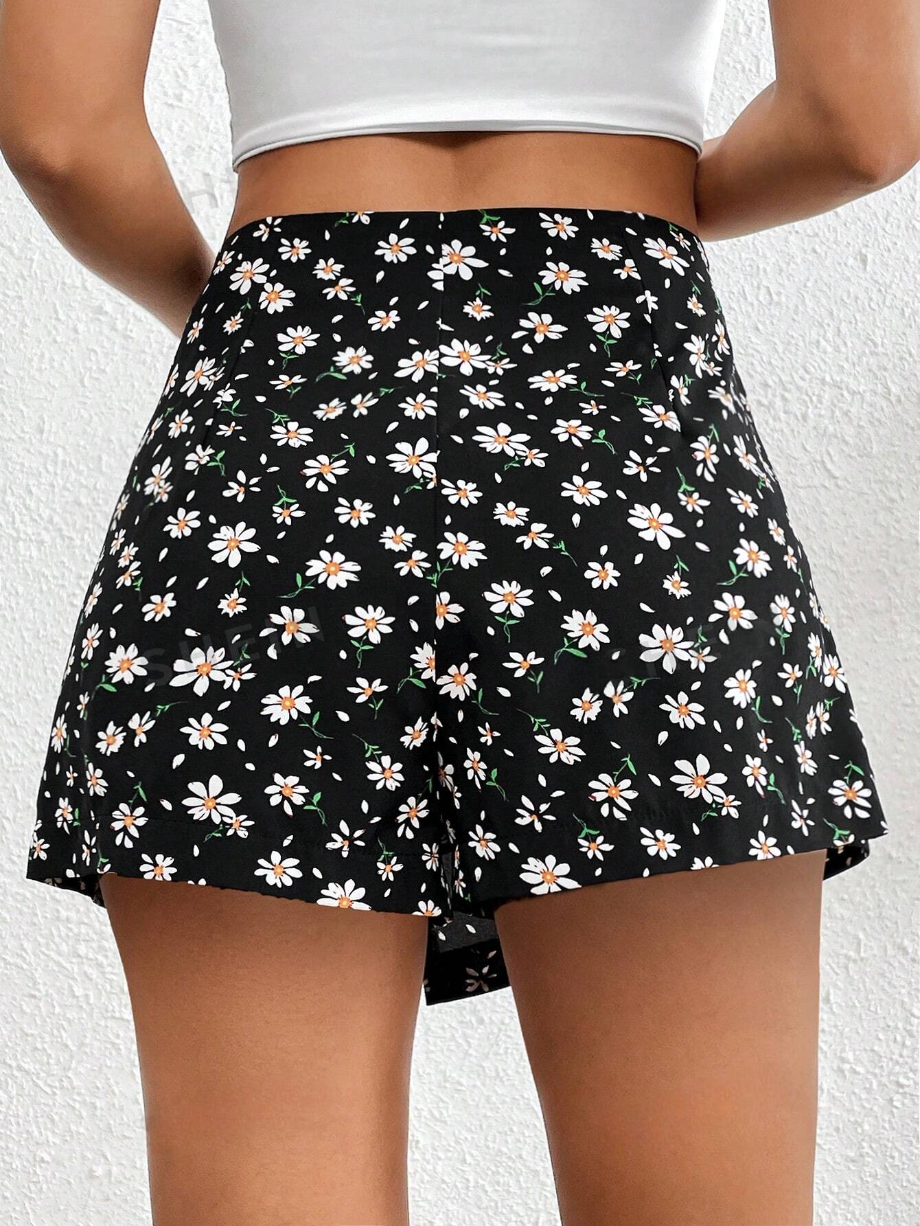 ST1206 - Falda Corta Envuelta Con Lazo Y Estampado Floral Pequeño