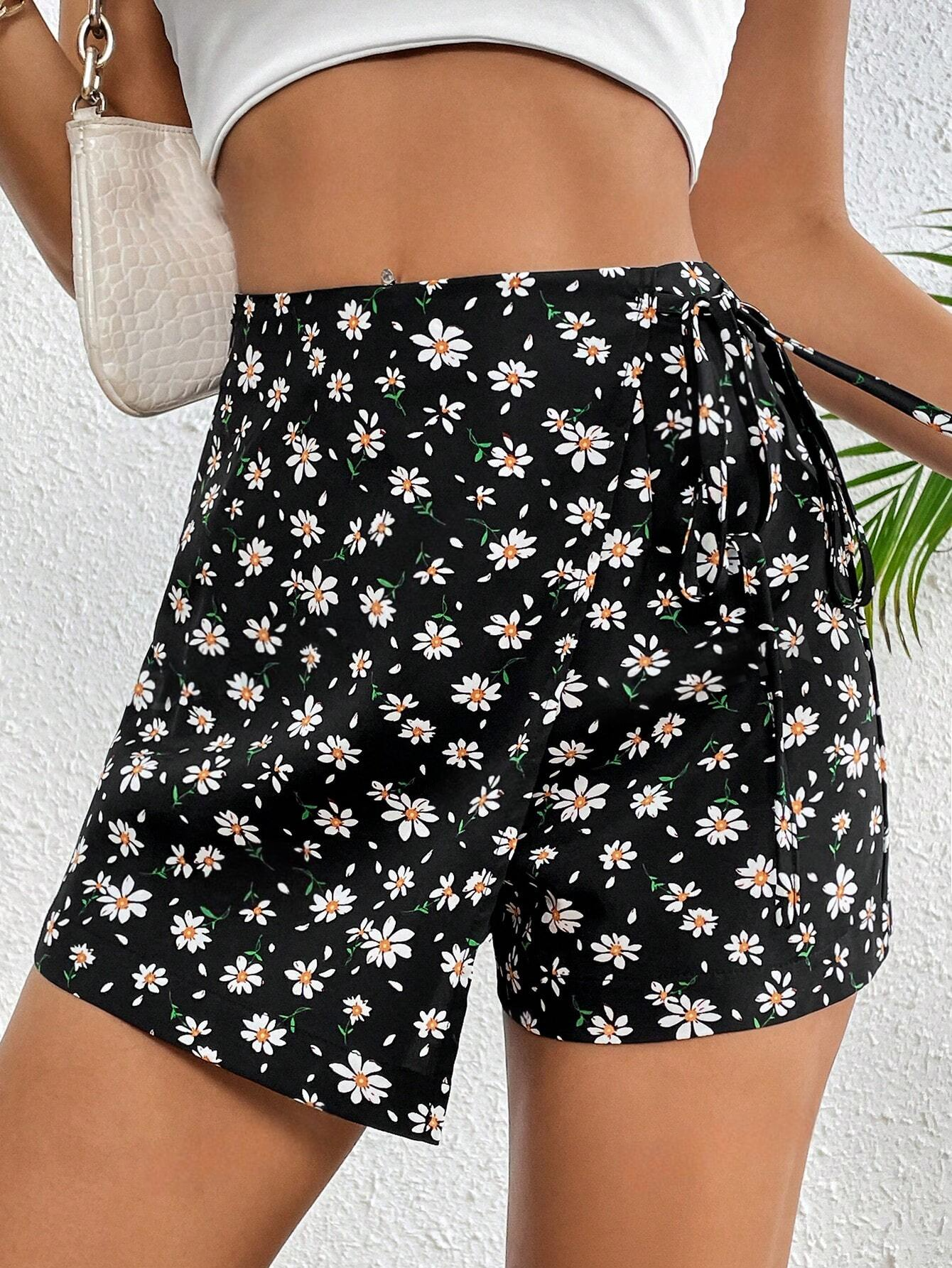 ST1206 - Falda Corta Envuelta Con Lazo Y Estampado Floral Pequeño