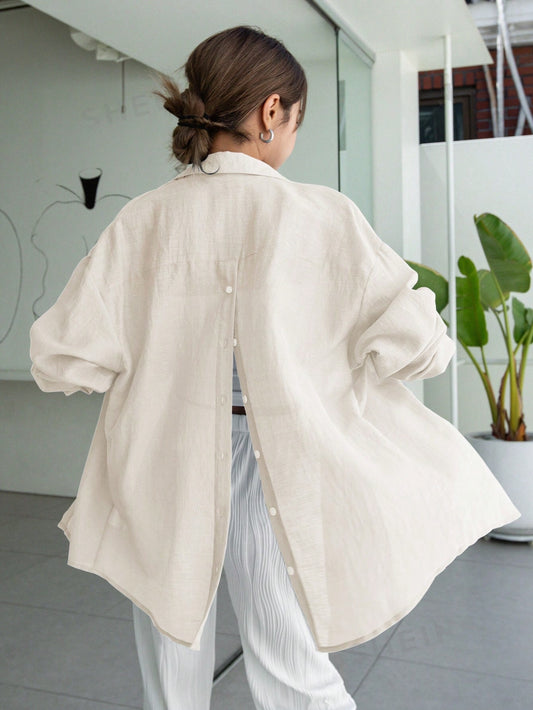 ST1292- Camisa de manga larga para mujer, casual y con unicolor que combina con todo