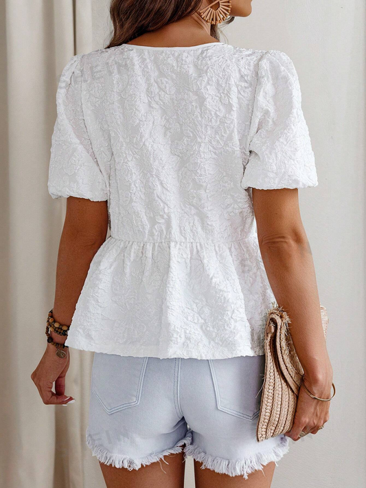 M7015 -  Blusa de manga corta diaria simple y lisa para mujeres