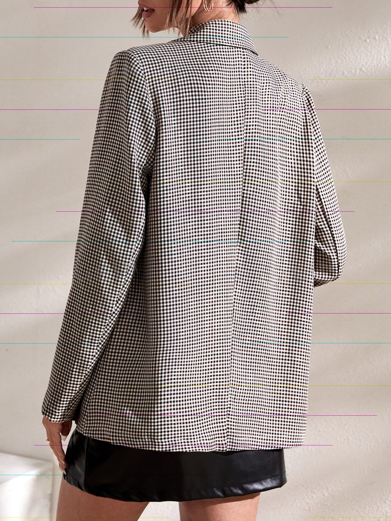 ST051 Blazer con estampado de cuadros de cuello con solapa ropa de trabajo