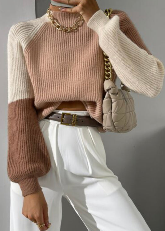 K159 - Jersey de color combinado de cuello alto de manga raglán