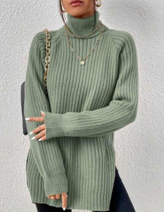 ST265 Jersey cuello alto de manga raglán bajo con abertura