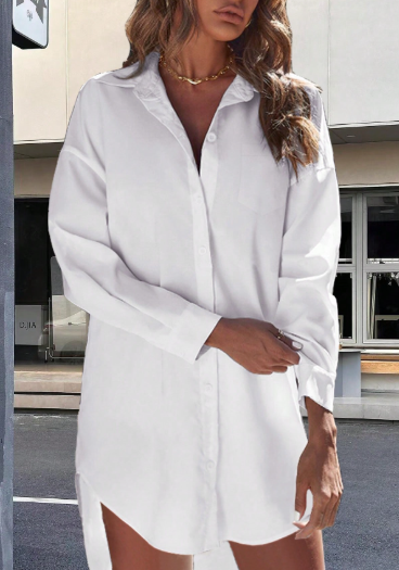 K1018 -  Camisa corta por delante y larga por detrás de unicolor de otoño informal para mujer