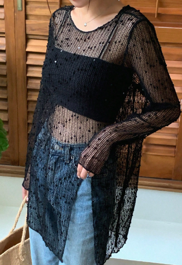 K1270 -  Top transparente de malla de un solo color sin camiseta interio