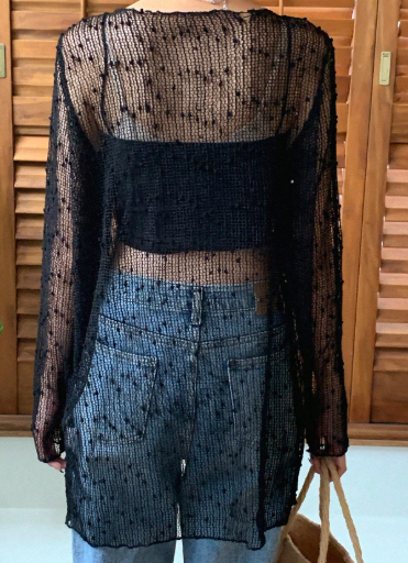 K1270 -  Top transparente de malla de un solo color sin camiseta interio