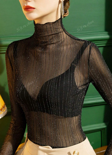 K13977 - sujetador de encaje para mujer con cuello medio, de malla transparente con volantes