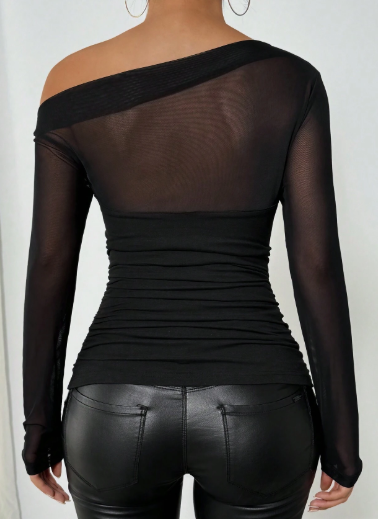 K4964 -  Camiseta ajustada de mujer de punto de tela transparente y elegante