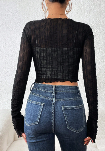 K7004 -Top crop ribete en forma de lechuga con parte delantera abierta sin top de tirantes