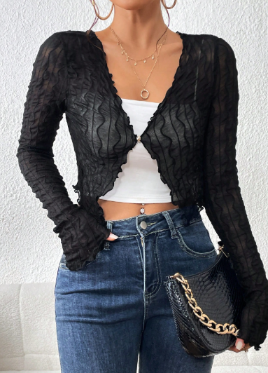 K7004 -Top crop ribete en forma de lechuga con parte delantera abierta sin top de tirantes