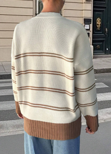 K1095 - Blusa casual de mujer con cuello redondo y manga larga a rayas